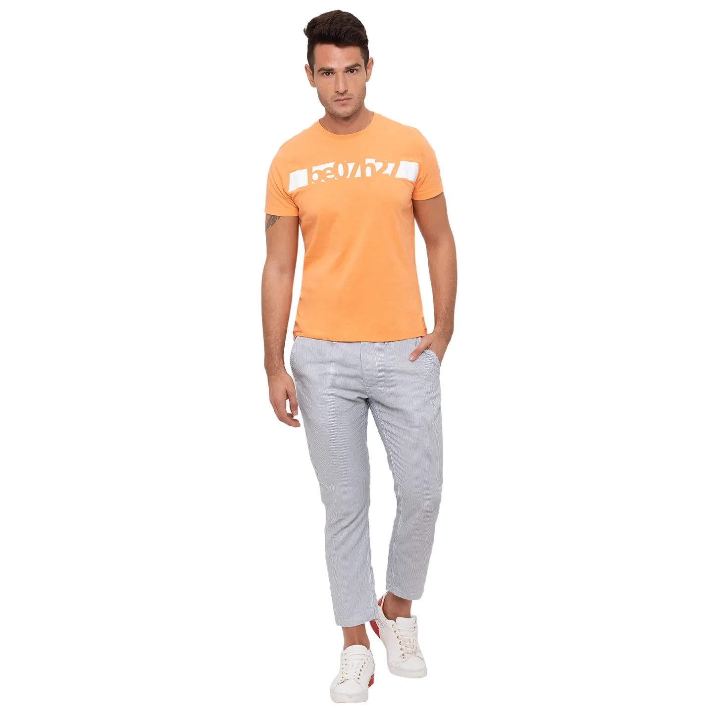 White Regular Fit Chinos For Men By Being Human Clothing - Image 5