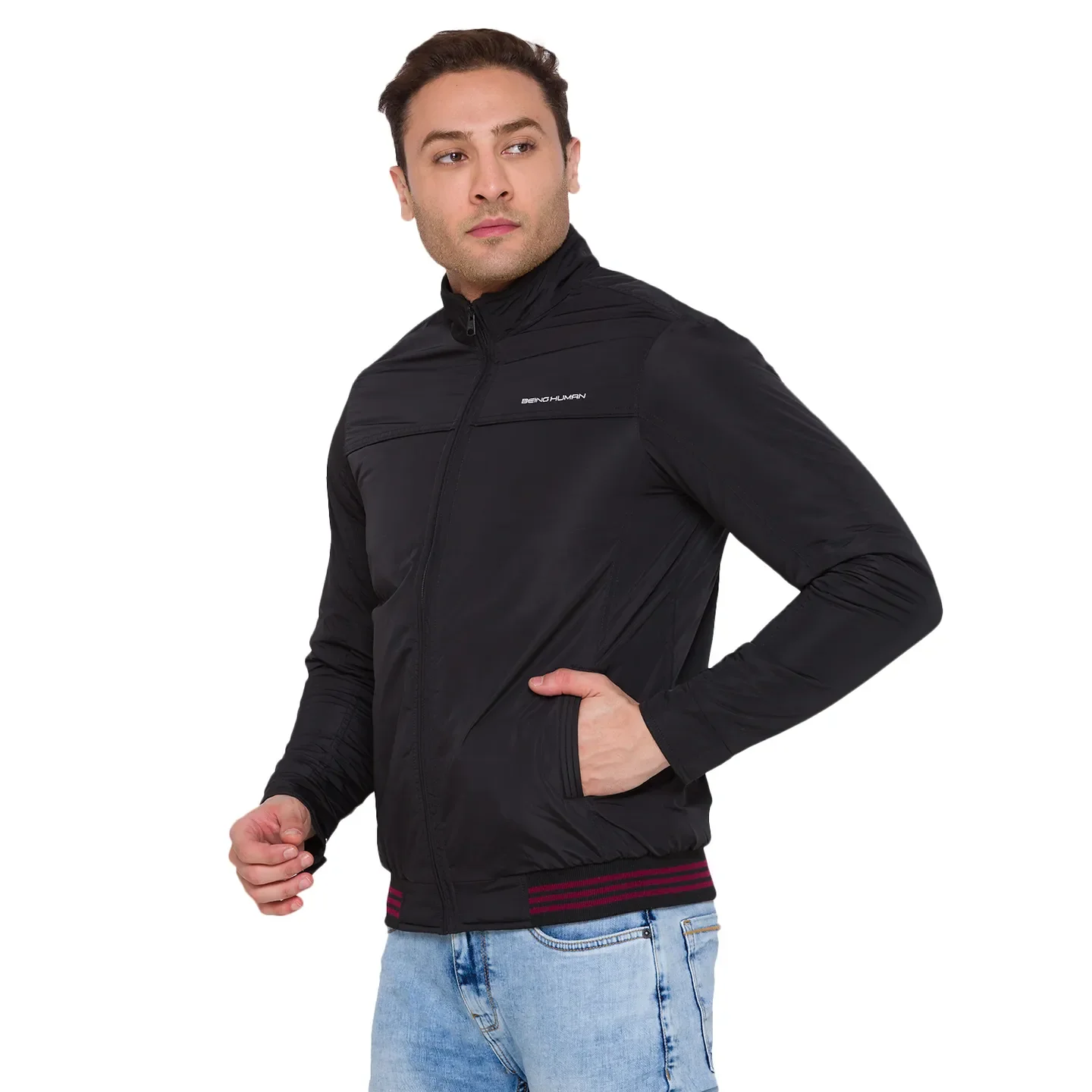 Black Regular Fit Long Sleeves Nylon Men's Jacket by Being Human Clothing - Image 2