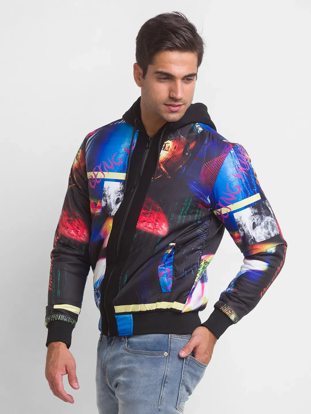 Black Regular Fit Long Sleeves Polyester Men's Jacket by Being Human Clothing - Image 2