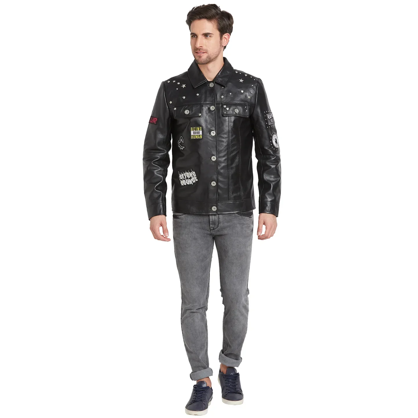 Black Regular Fit Long Sleeves Men's Jacket by Being Human Clothing - Image 2