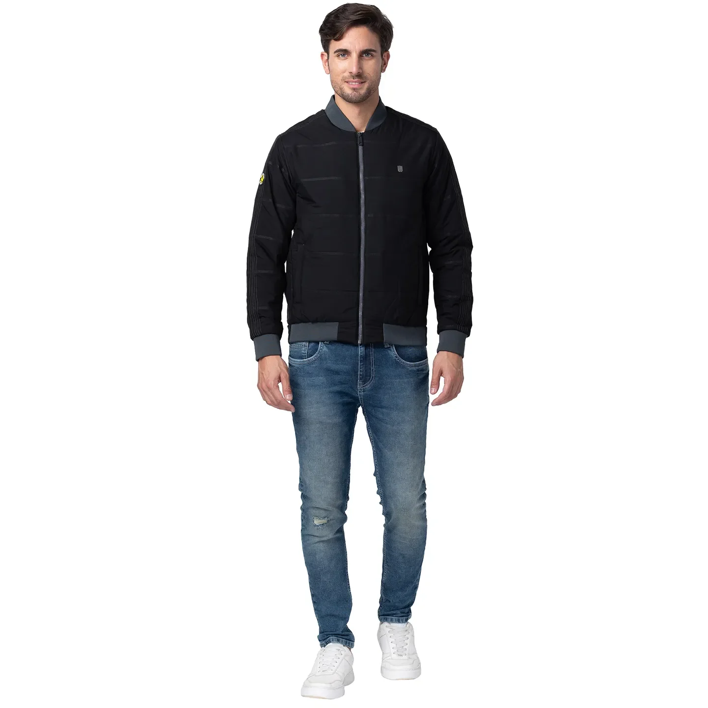 Black Regular Fit Long Sleeves Polyester Men's Jacket by Being Human Clothing - Image 2