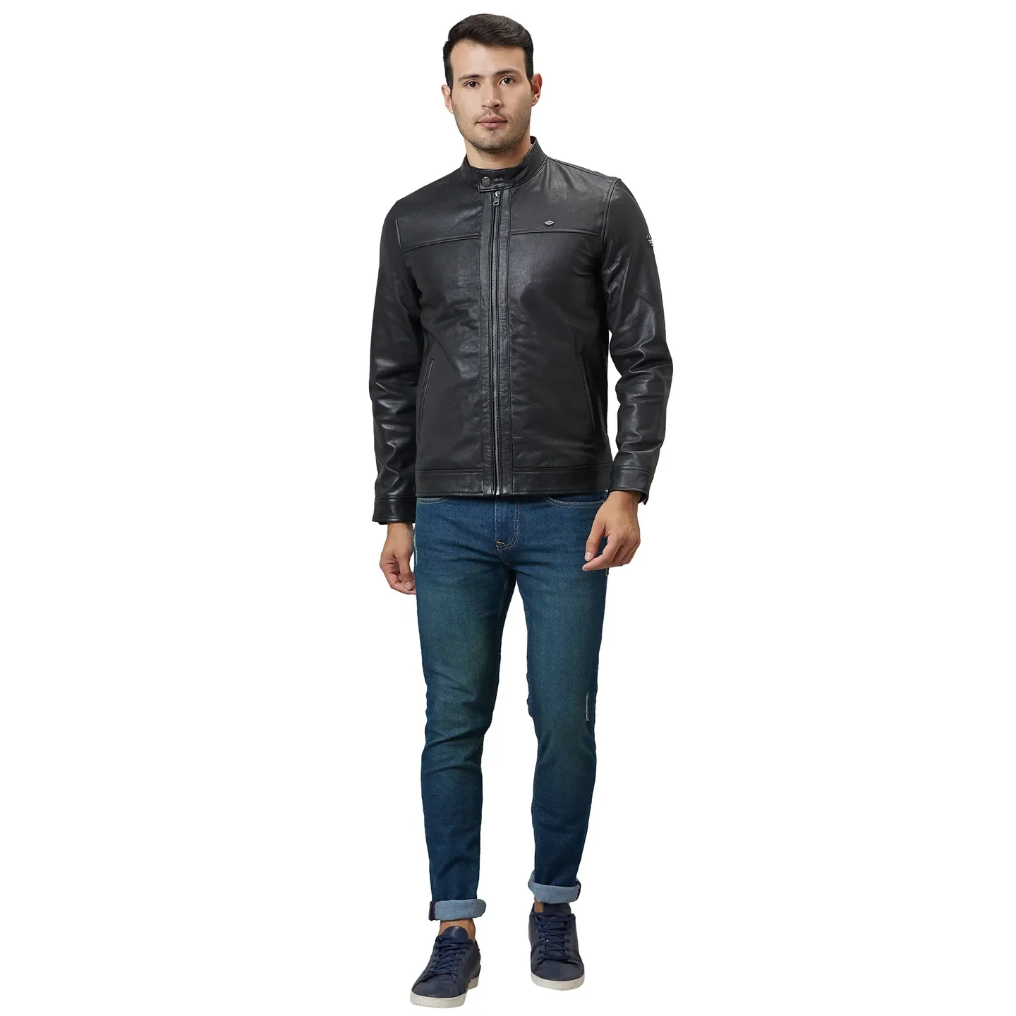 Black Regular Fit Long Sleeves Leather Men's Jacket by Being Human Clothing - Image 2