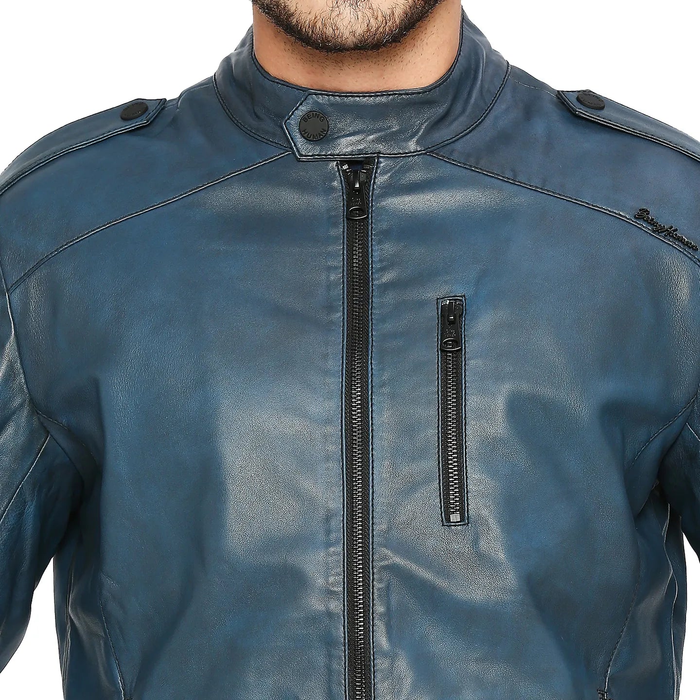 Blue Regular Fit Men's Jacket by Being Human Clothing - Image 5