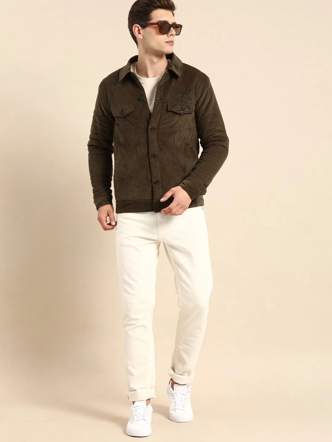 Brown Regular Fit Long Sleeves Cotton Men's Jacket by Being Human Clothing