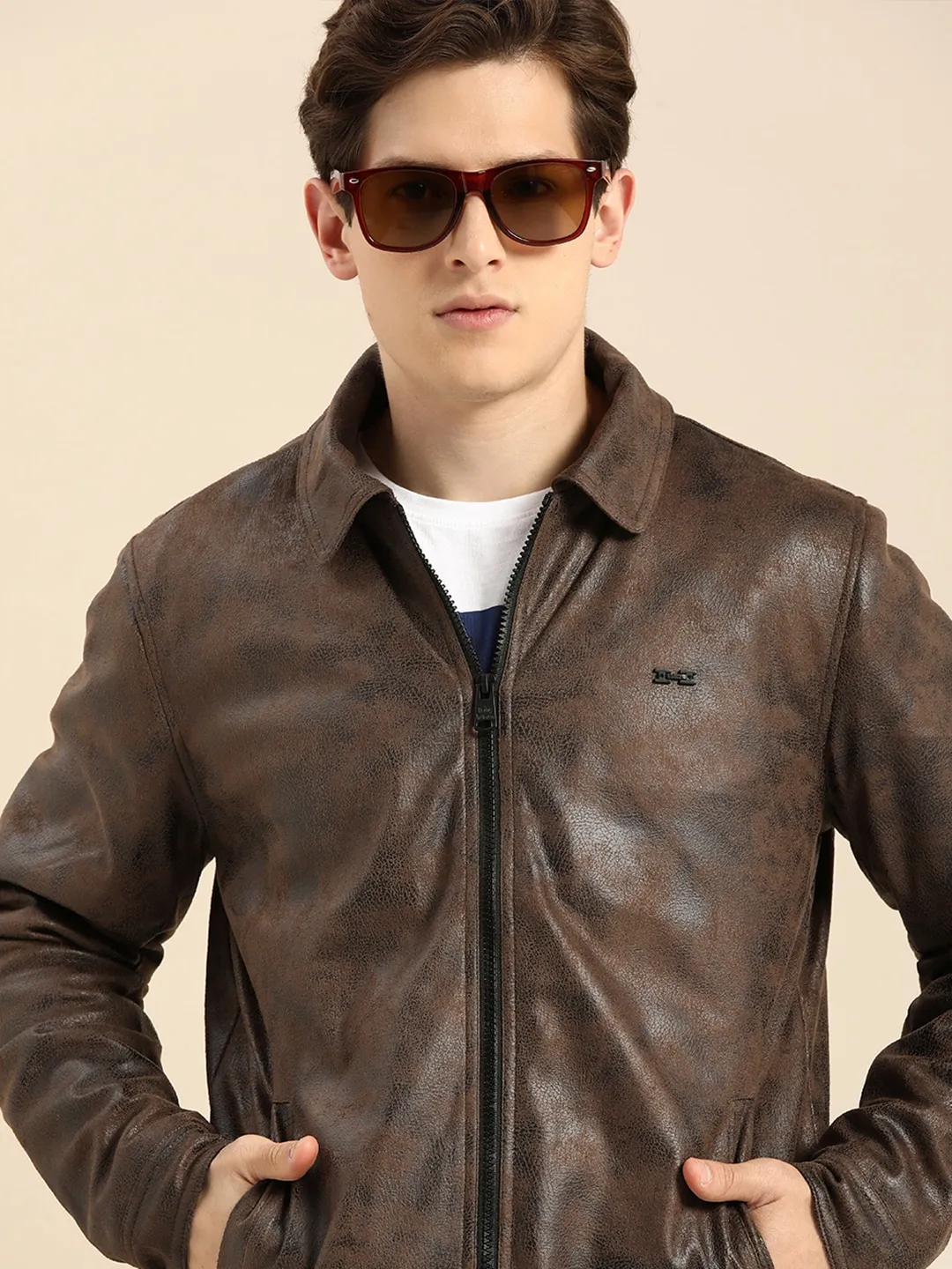 Brown Regular Fit Long Sleeves Cotton Men's Jacket by Being Human Clothing