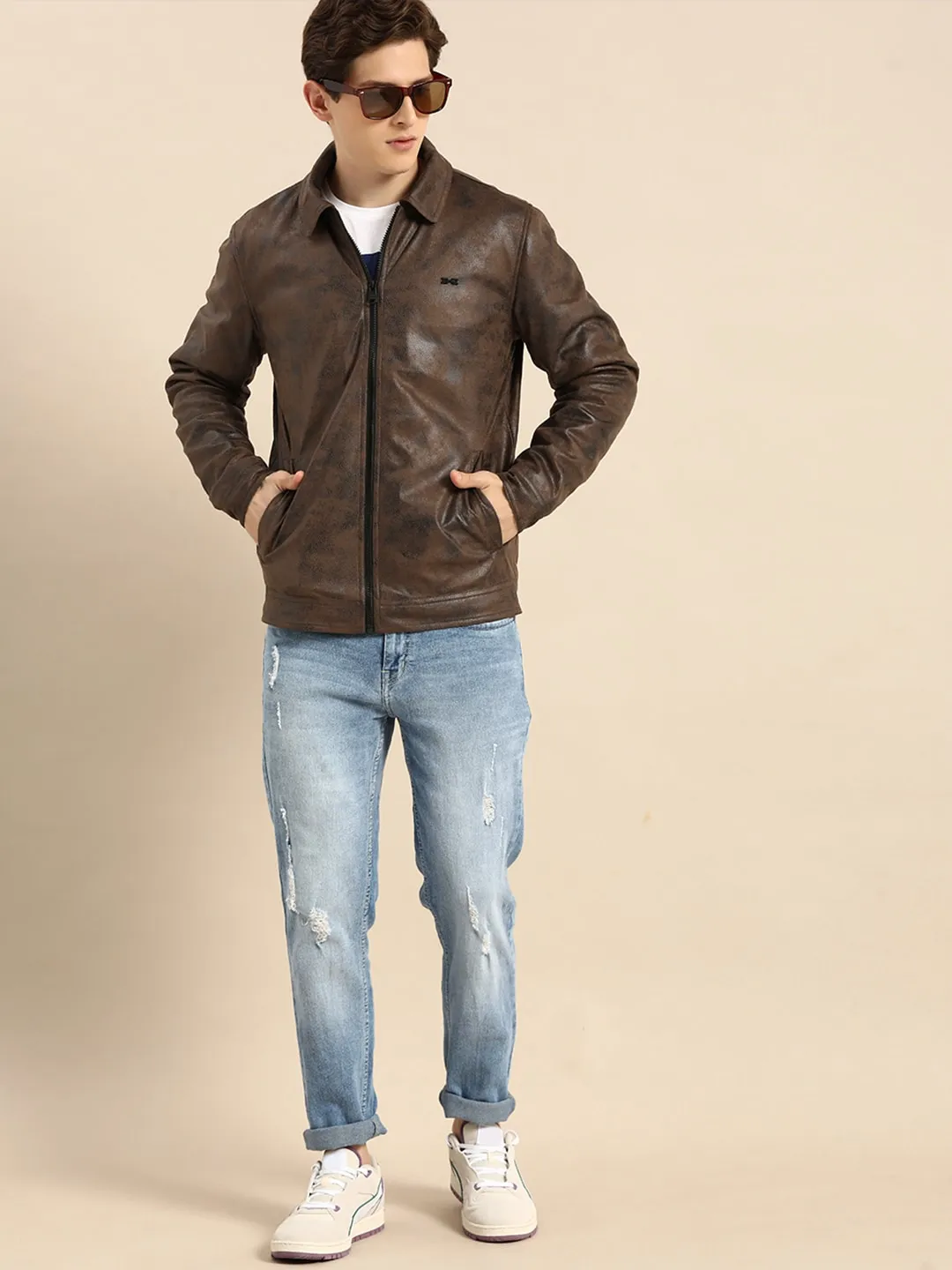 Brown Regular Fit Long Sleeves Cotton Men's Jacket by Being Human Clothing - Image 5