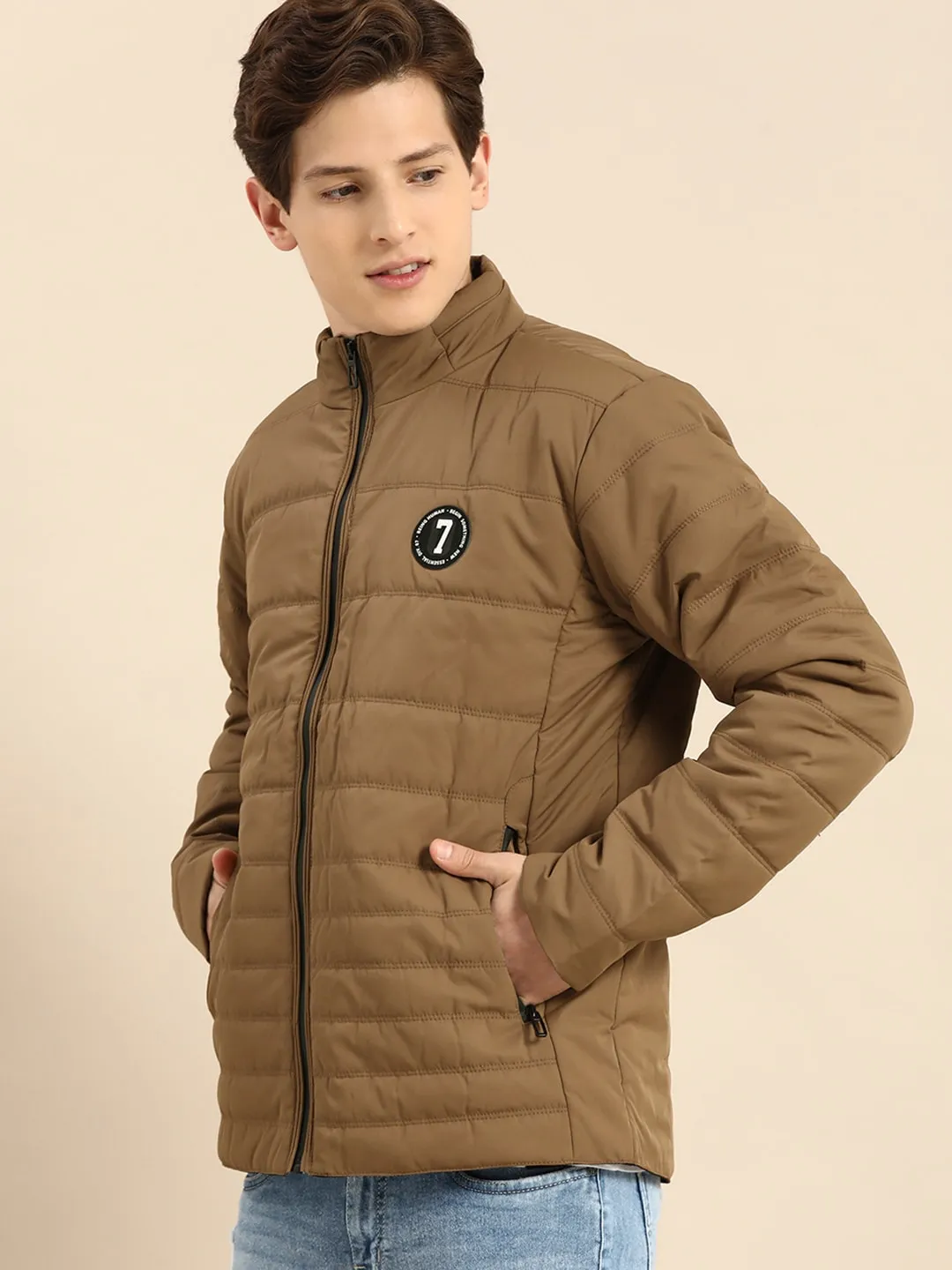 Brown Regular Fit Long Sleeves Cotton Men's Jacket by Being Human Clothing