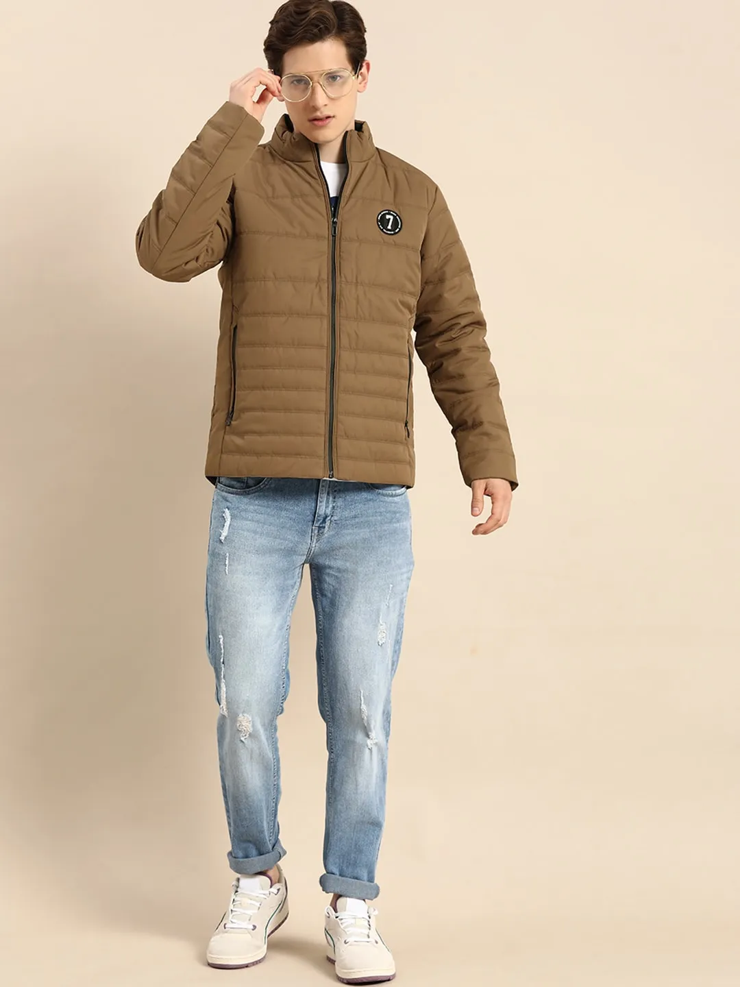 Brown Regular Fit Long Sleeves Cotton Men's Jacket by Being Human Clothing - Image 2