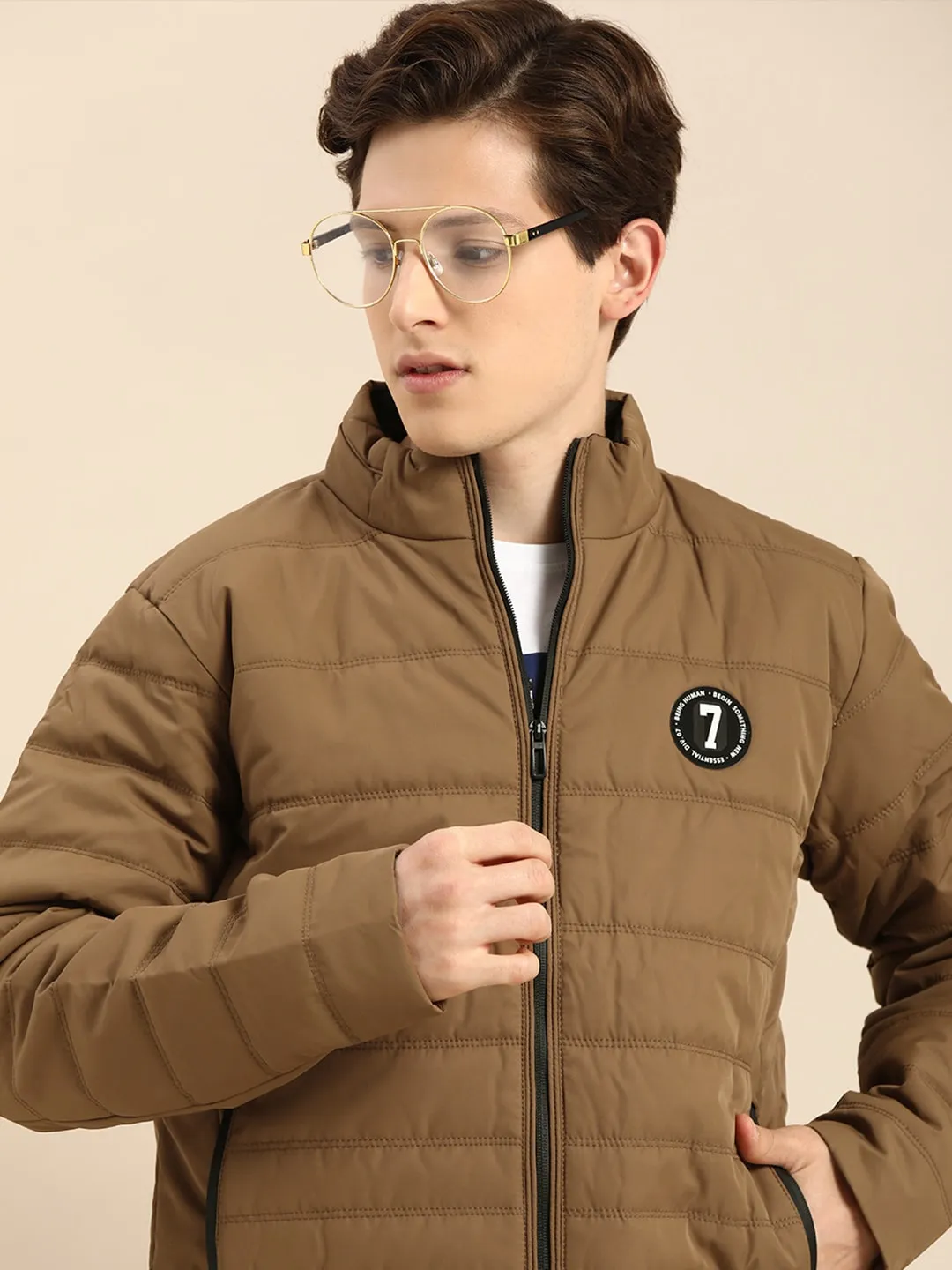 Brown Regular Fit Long Sleeves Cotton Men's Jacket by Being Human Clothing - Image 4