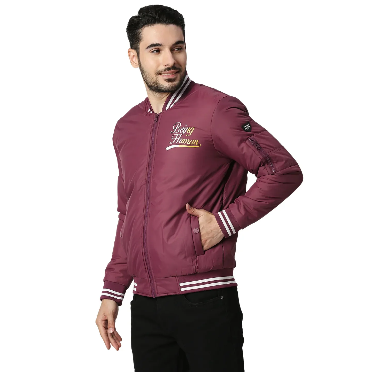 Burgundy Regular Fit Men's Jacket by Being Human Clothing - Image 2