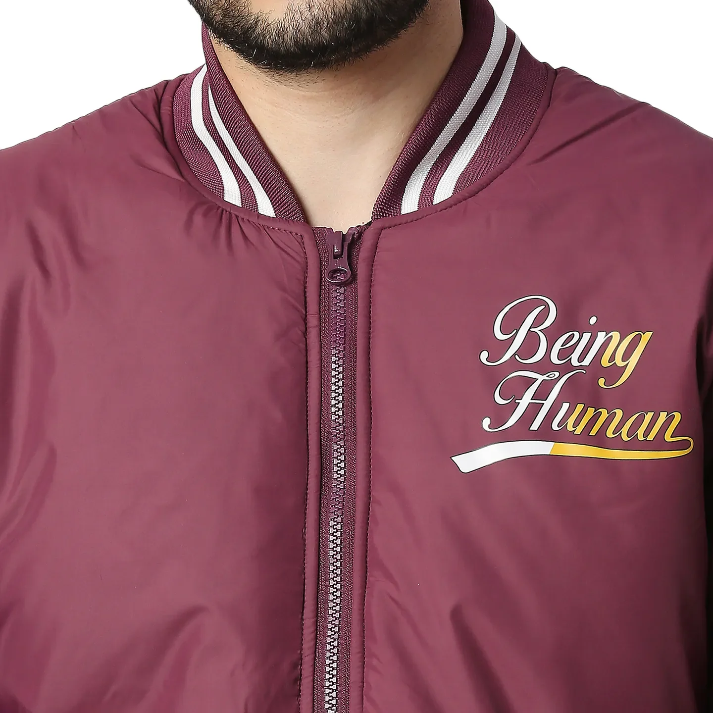 Burgundy Regular Fit Men's Jacket by Being Human Clothing - Image 4