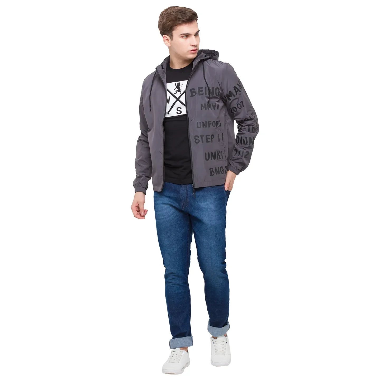 Grey Regular Fit Men's Jacket by Being Human Clothing - Image 5