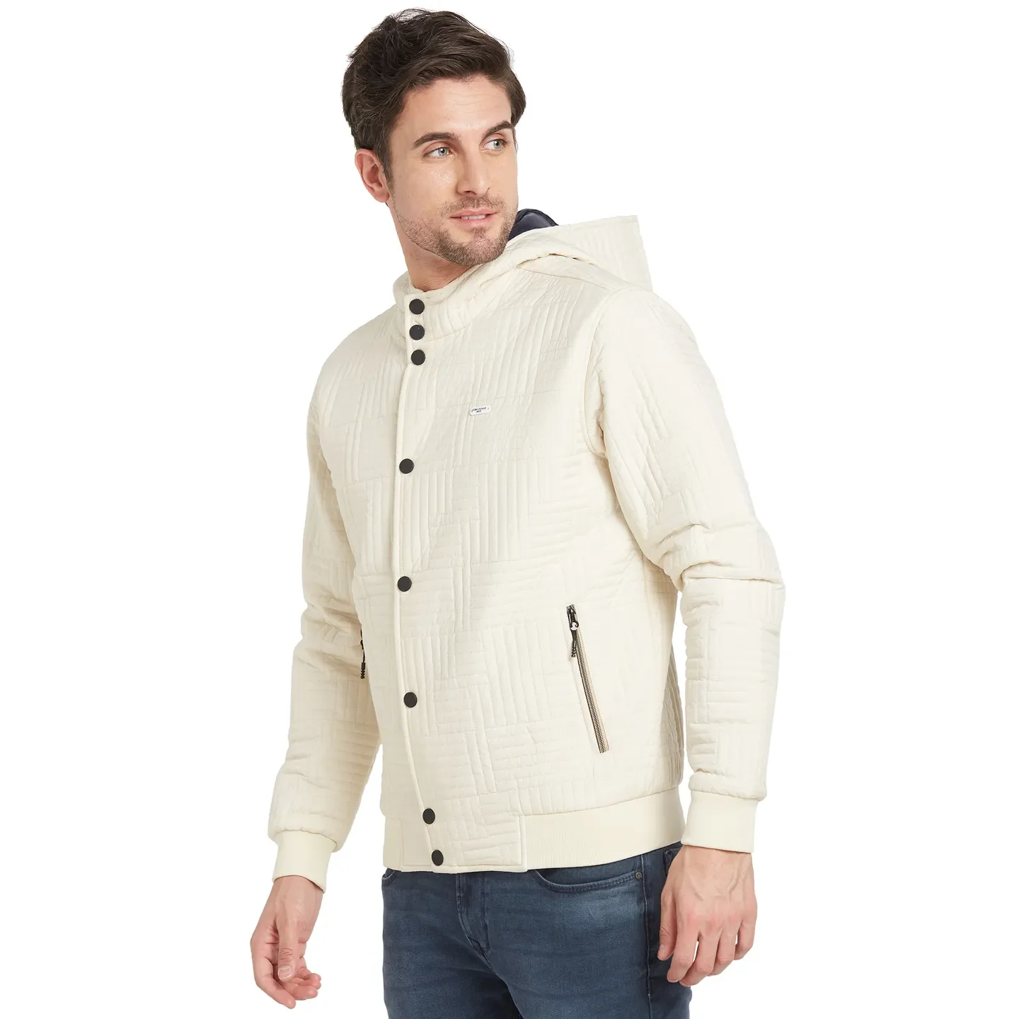 Beige Regular Fit Long Sleeves Men's Jacket by Being Human Clothing - Image 4