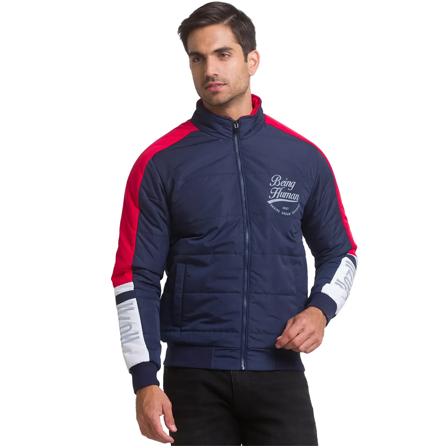Blue Regular Fit Long Sleeves Polyester Men's Jacket by Being Human Clothing