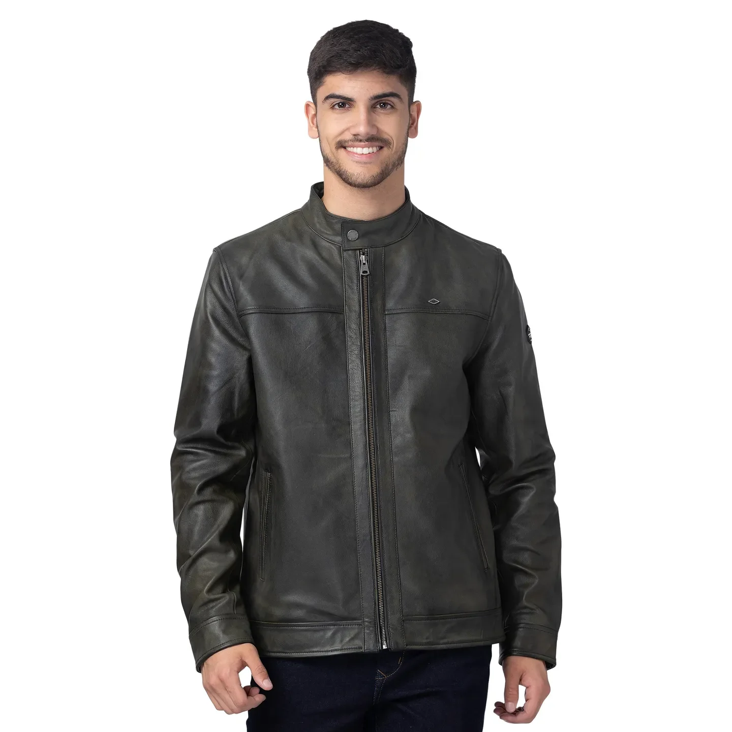 Green Regular Fit Long Sleeves Leather Men's Jacket by Being Human Clothing