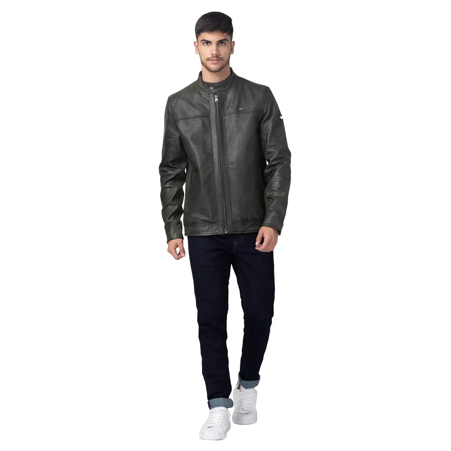 Green Regular Fit Long Sleeves Leather Men's Jacket by Being Human Clothing - Image 5