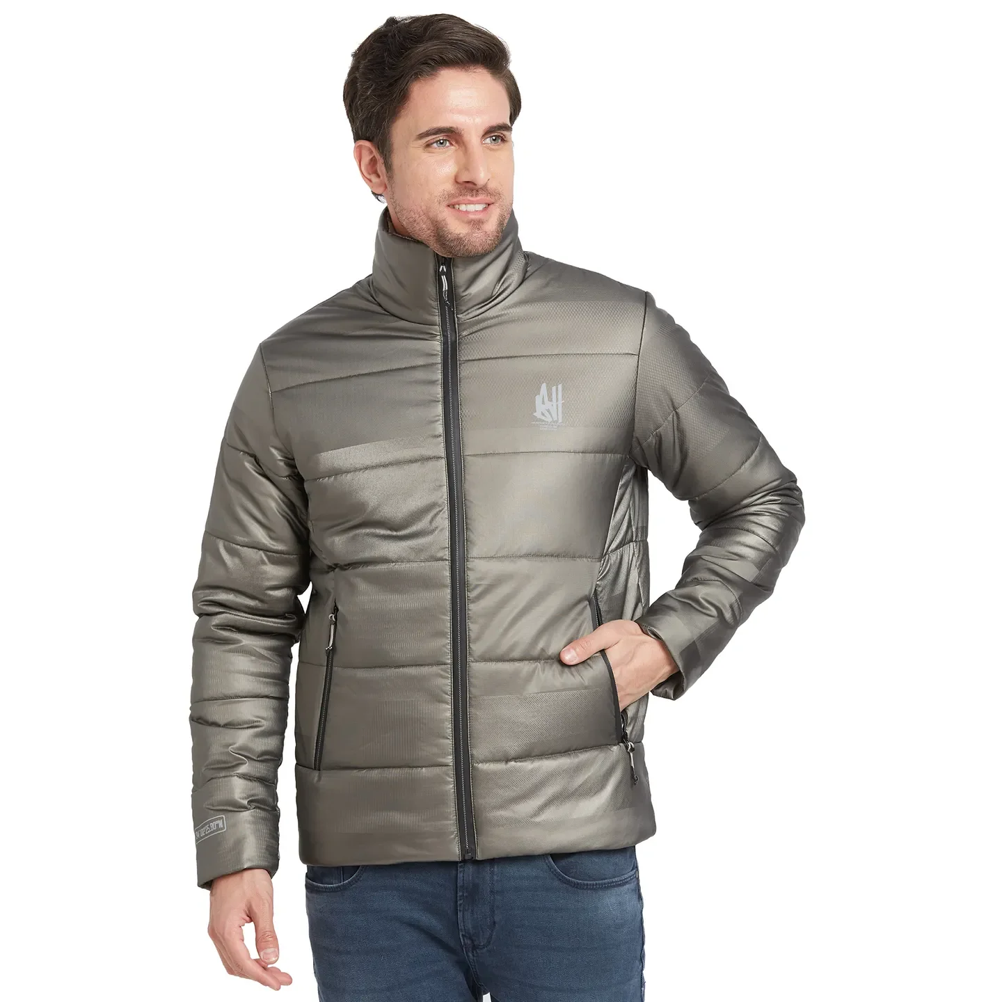 Grey Regular Fit Long Sleeves Men's Jacket by Being Human Clothing