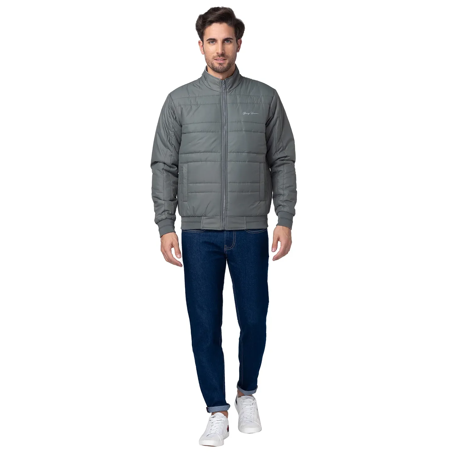 Grey Regular Fit Men's Jacket by Being Human Clothing - Image 2