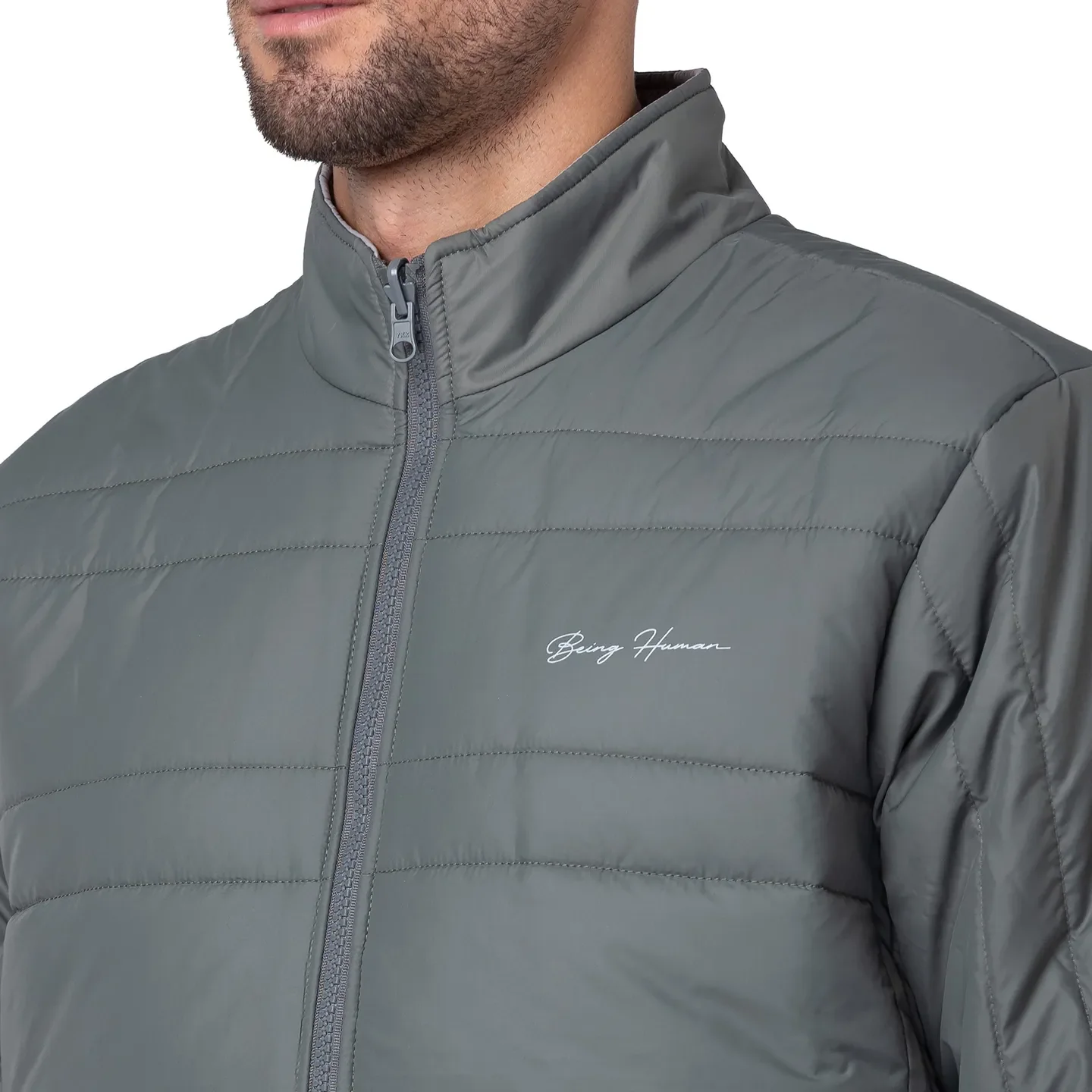Grey Regular Fit Men's Jacket by Being Human Clothing - Image 5