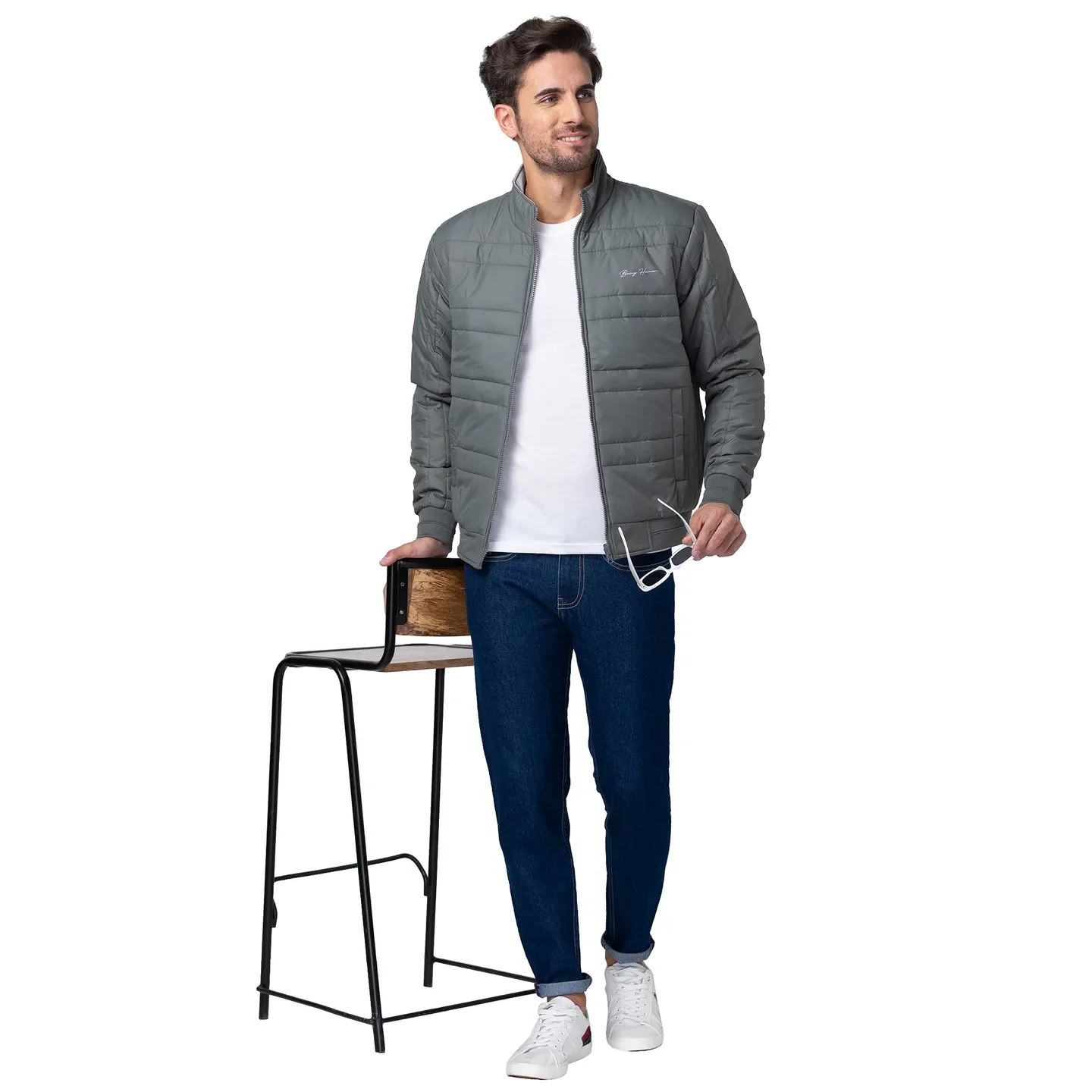 Grey Regular Fit Men's Jacket by Being Human Clothing - Image 6