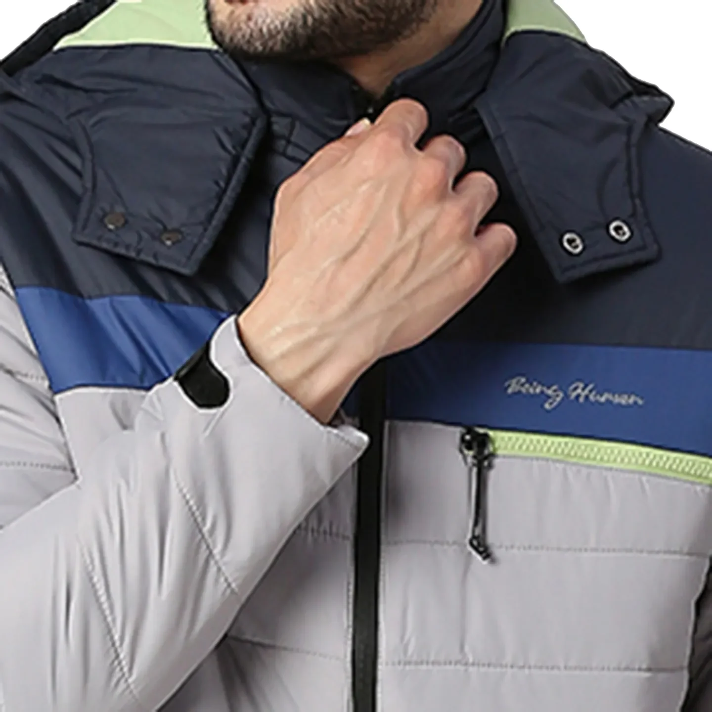 Grey Regular Fit Long Sleeves Polyester Men's Jacket by Being Human Clothing - Image 4