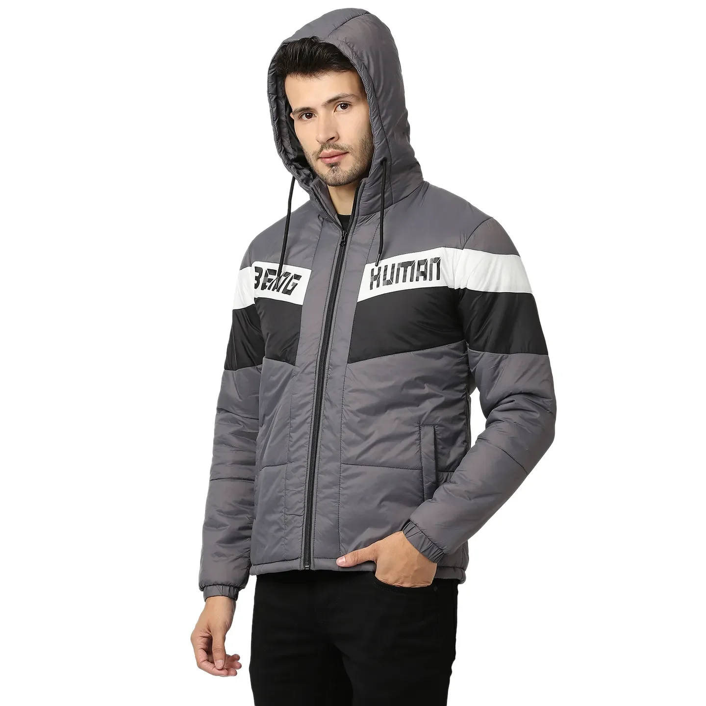 Grey Regular Fit Long Sleeves Polyester Men's Jacket by Being Human Clothing - Image 2