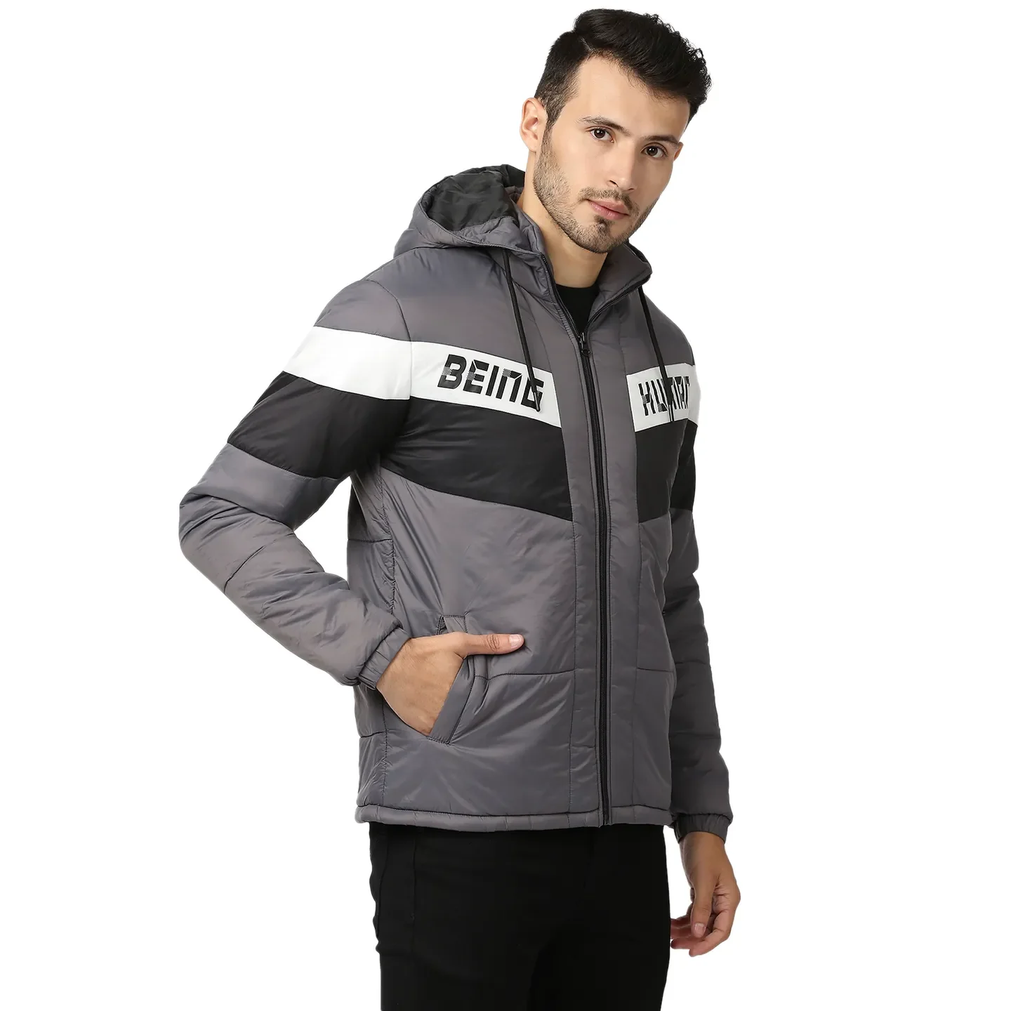 Grey Regular Fit Long Sleeves Polyester Men's Jacket by Being Human Clothing - Image 3