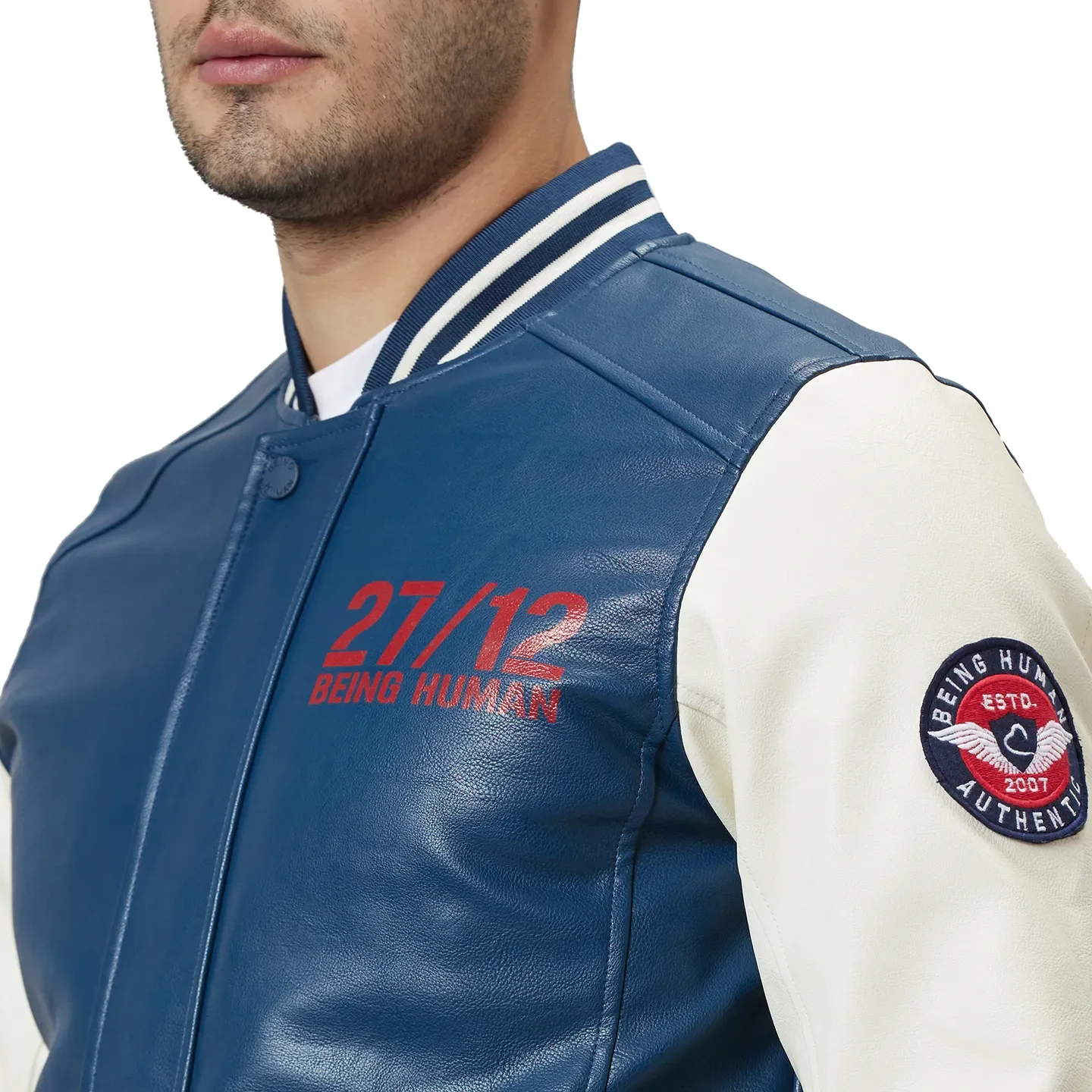 Navy Regular Fit Men's Jacket by Being Human Clothing - Image 4
