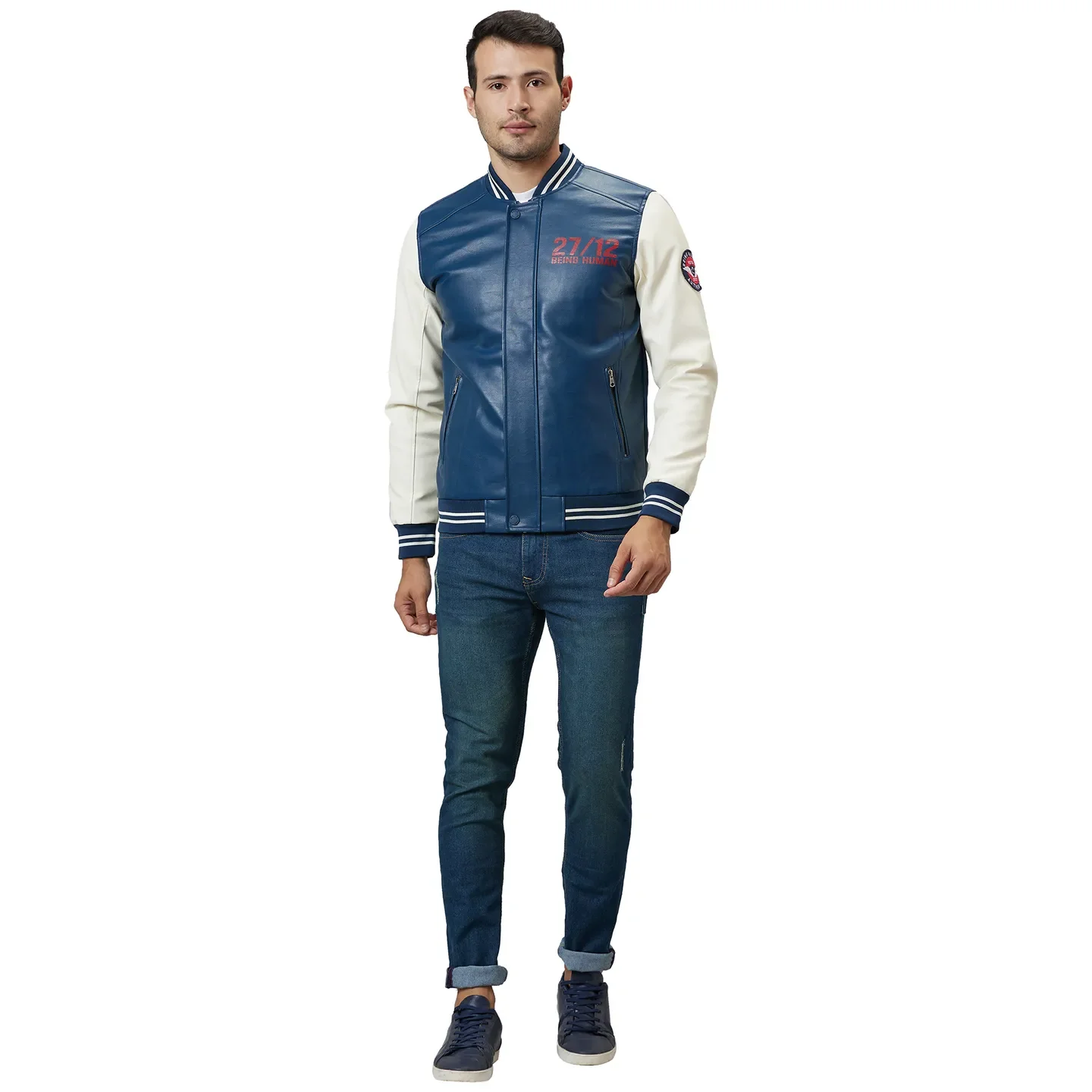 Navy Regular Fit Men's Jacket by Being Human Clothing - Image 5