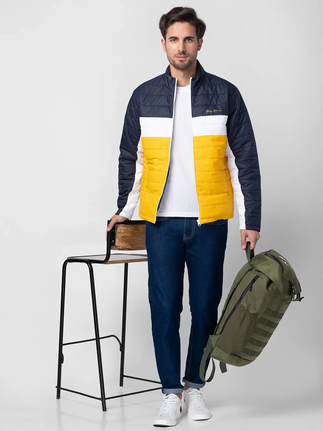 Navy Regular Fit Men's Jacket by Being Human Clothing - Image 6