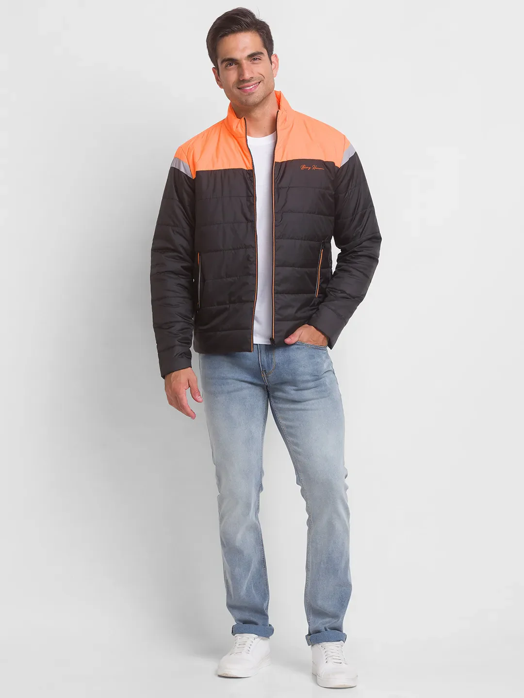 Neon Orange Regular Fit Men's Jacket by Being Human Clothing - Image 5