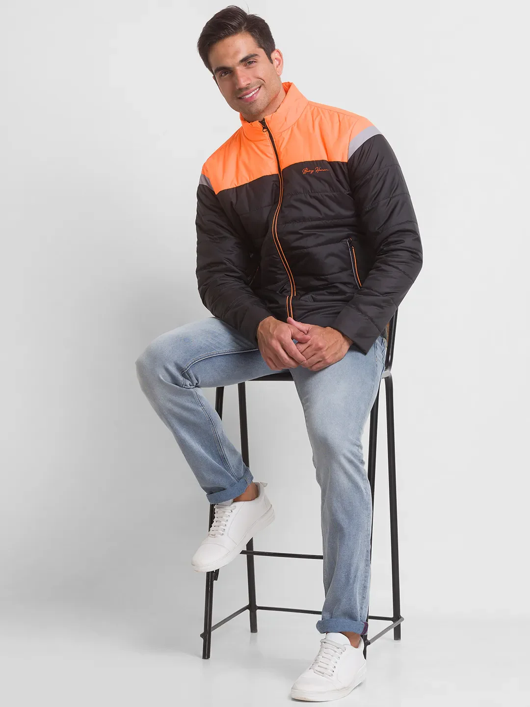 Neon Orange Regular Fit Men's Jacket by Being Human Clothing - Image 6