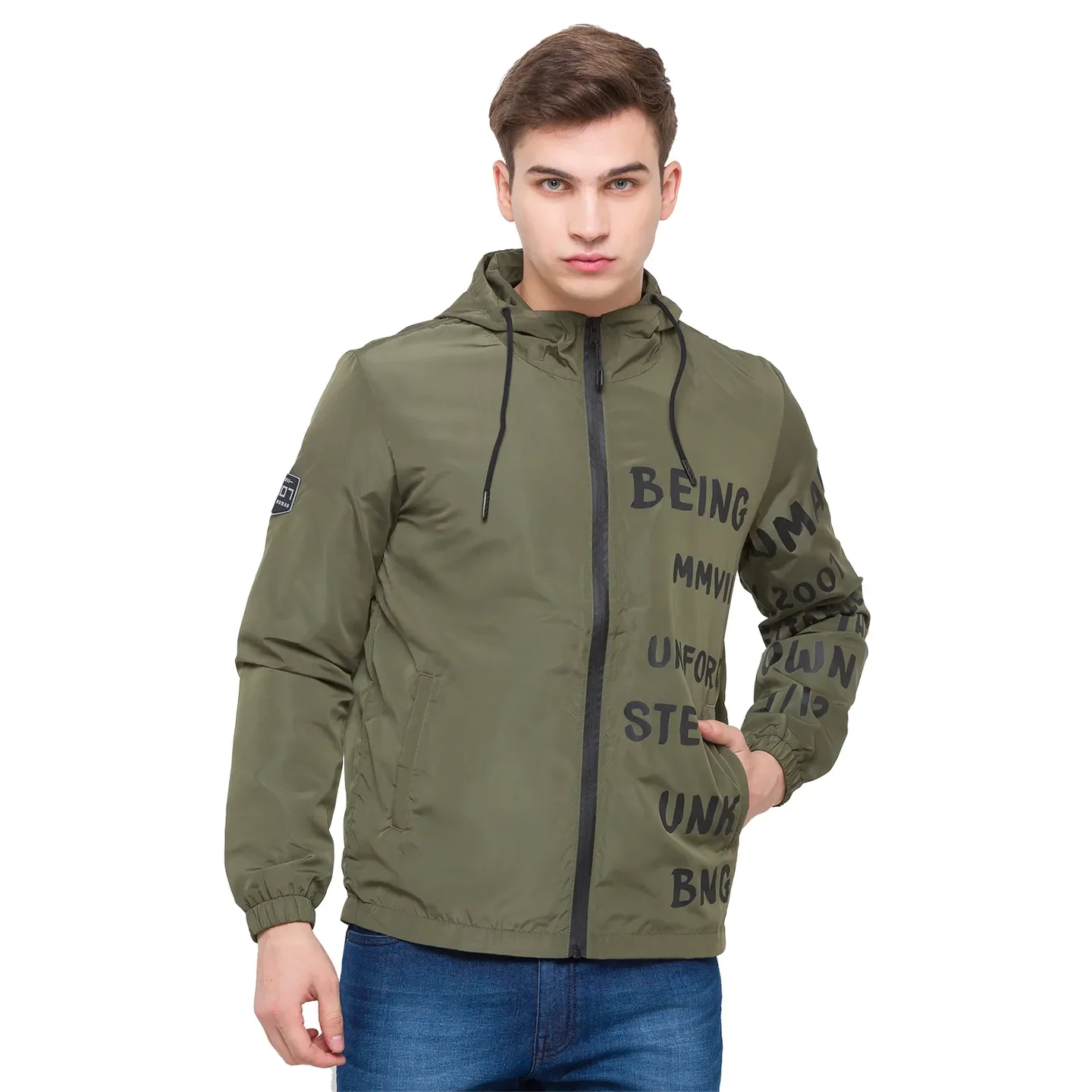 Olive Regular Fit Long Sleeves Polyester men's Jacket by Being Human Clothing