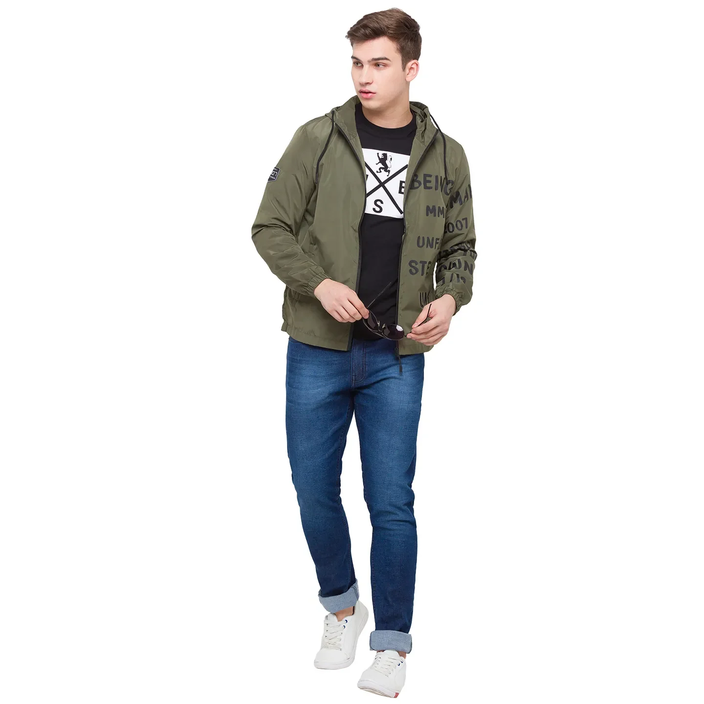 Olive Regular Fit Long Sleeves Polyester men's Jacket by Being Human Clothing - Image 5