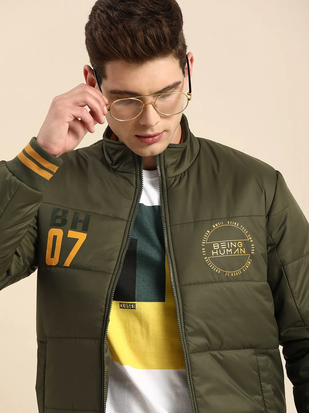 Olive Regular Fit Long Sleeves Cotton Men's Jacket by Being Human Clothing - Image 5