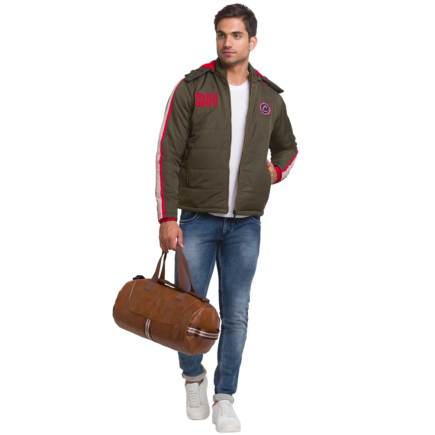 Olive Regular Fit Men's Jacket by Being Human Clothing - Image 2
