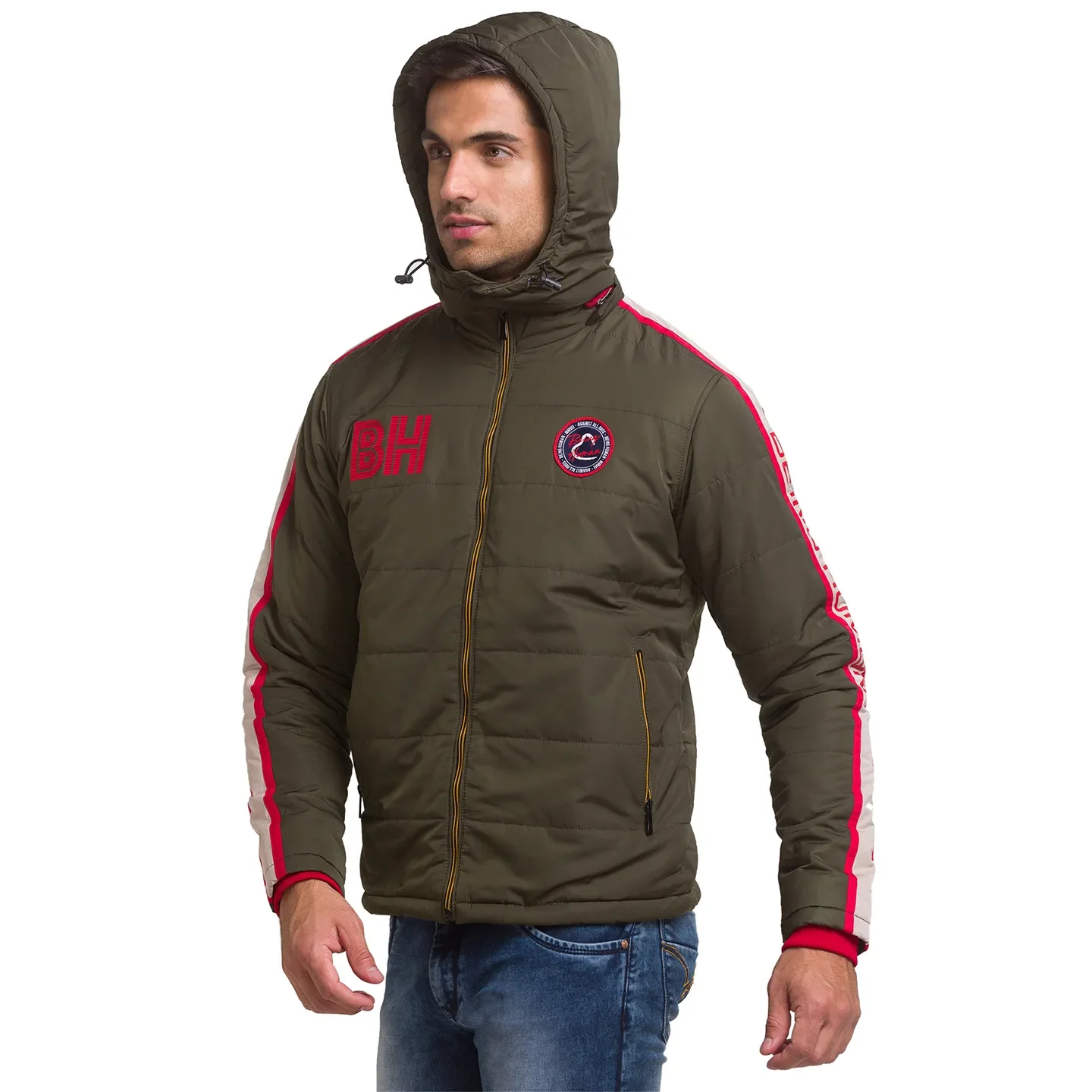 Olive Regular Fit Men's Jacket by Being Human Clothing - Image 4