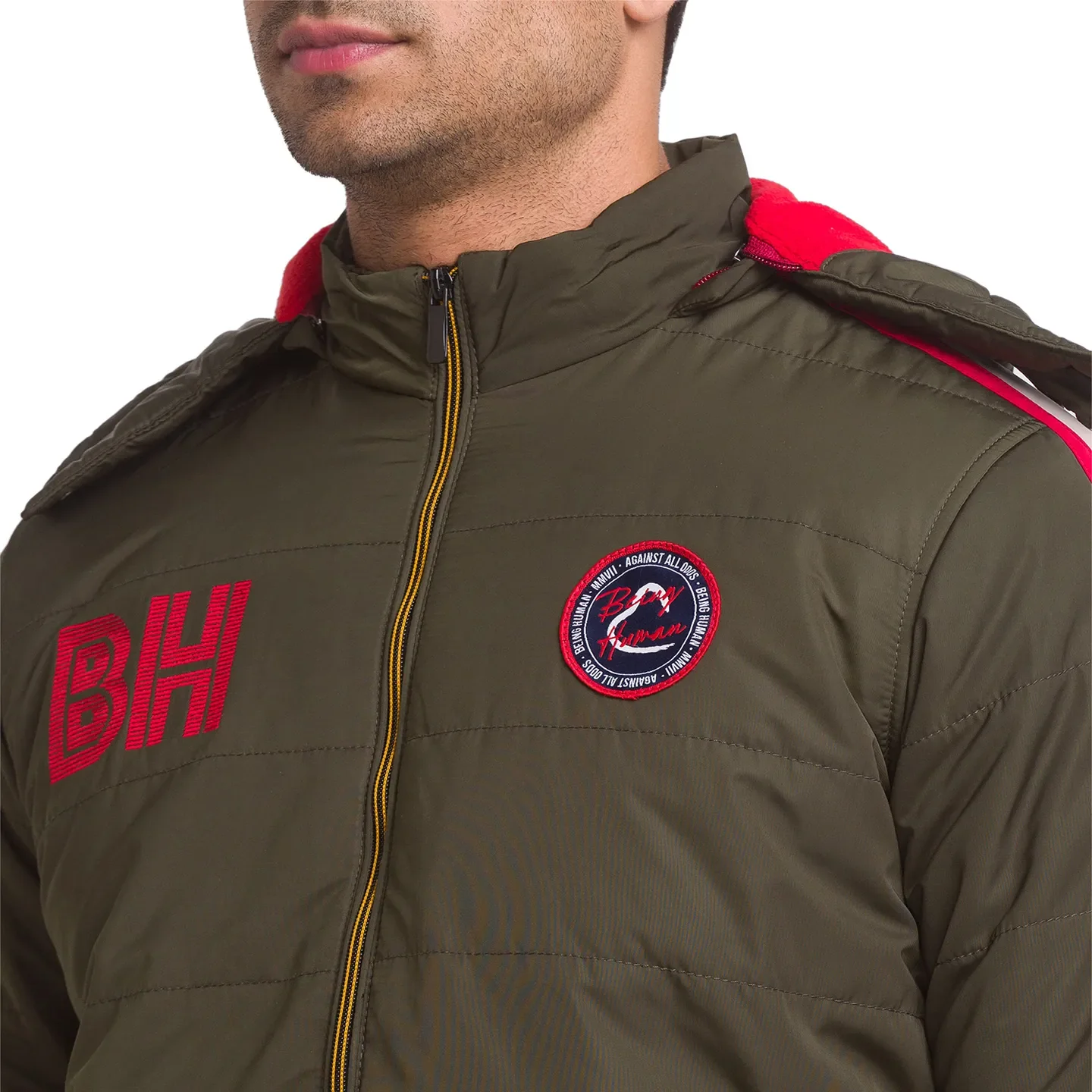 Olive Regular Fit Men's Jacket by Being Human Clothing - Image 5