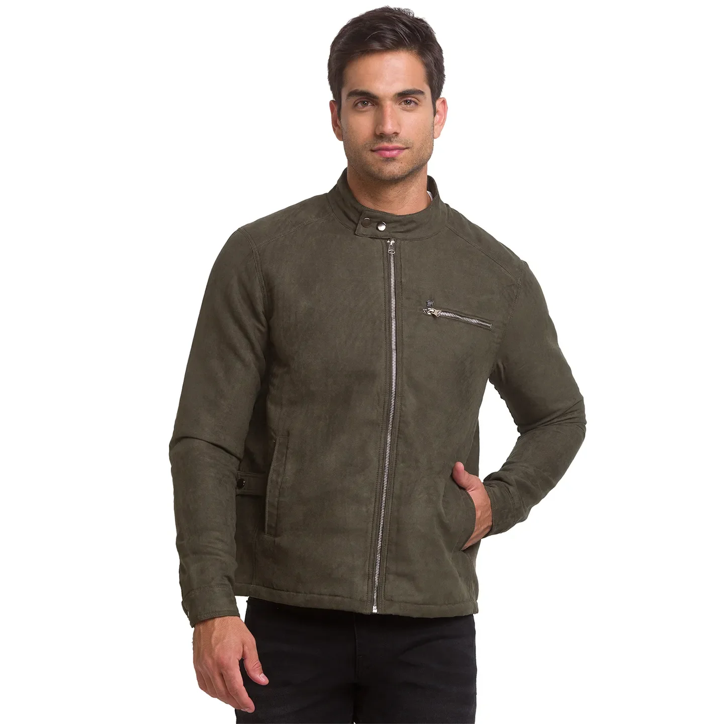 Olive Regular Fit Long Sleeves Polyester Men's Jacket by Being Human Clothing