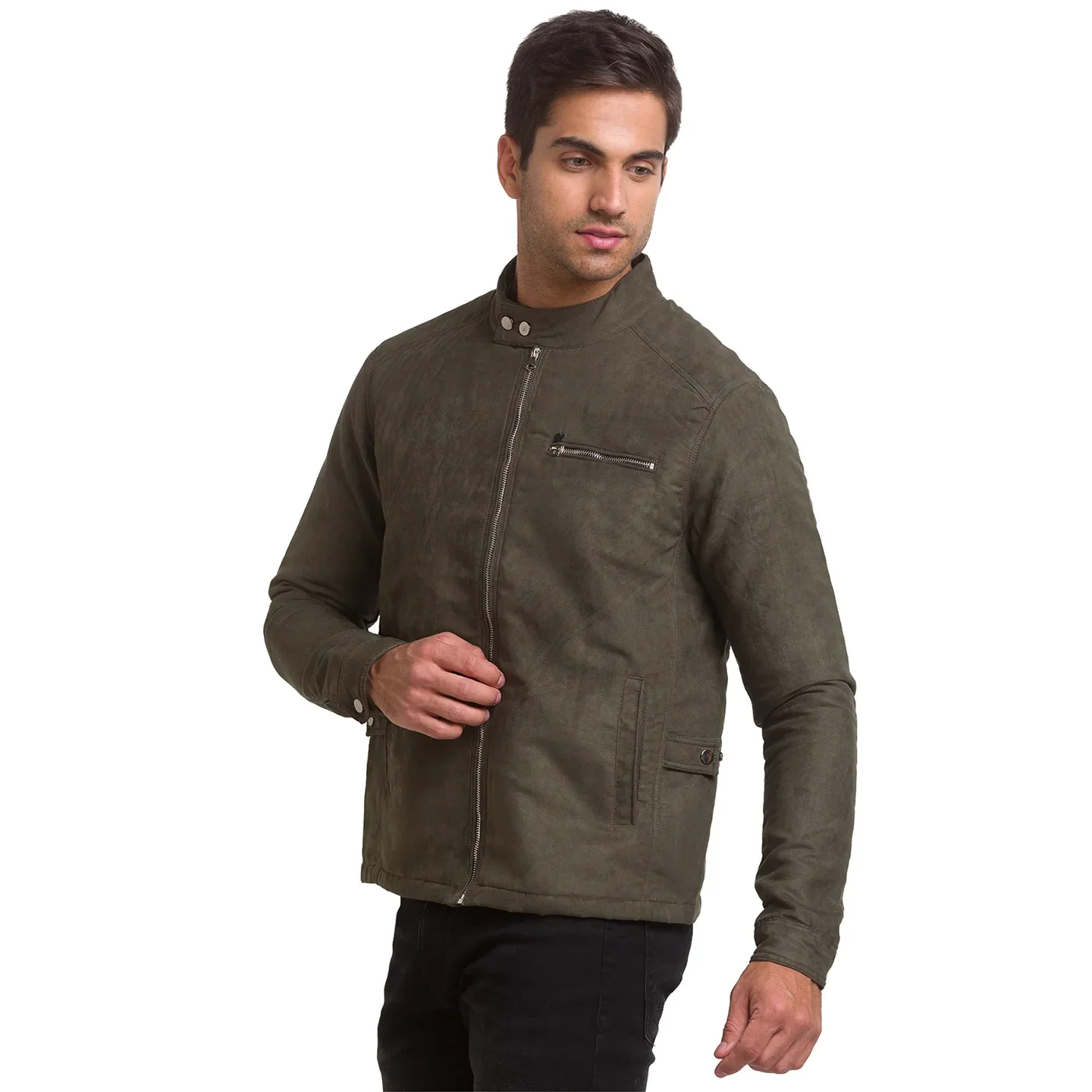 Olive Regular Fit Long Sleeves Polyester Men's Jacket by Being Human Clothing - Image 4