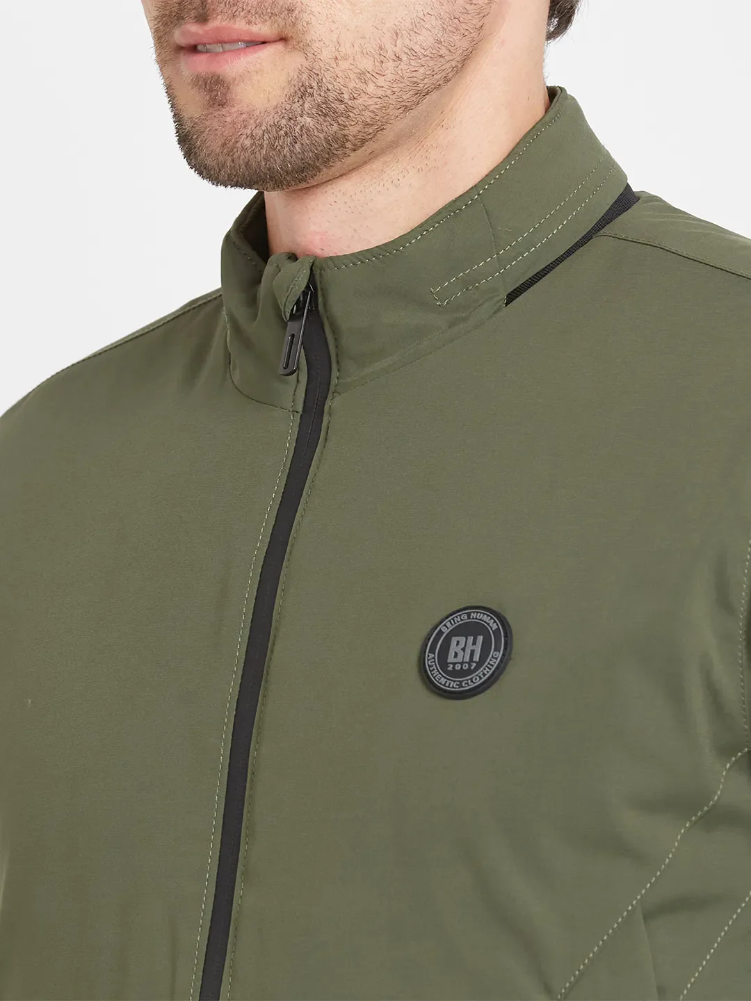 Olive Regular Fit Long Sleeves Men's Jacket by Being Human Clothing - Image 4