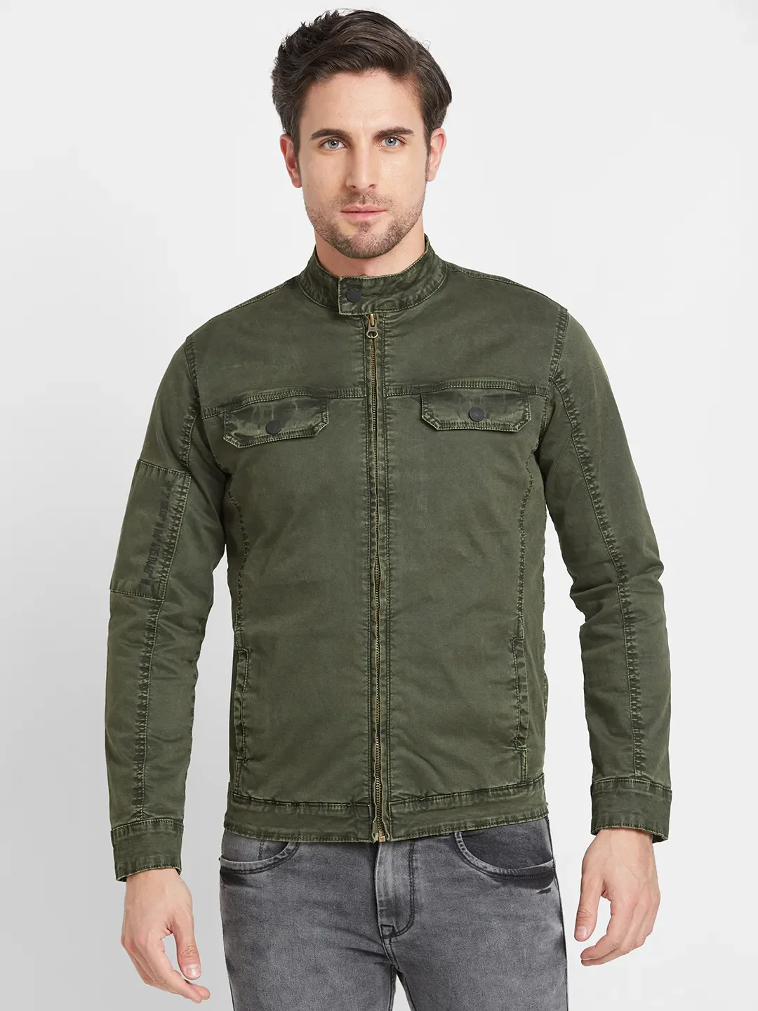 Olive Regular Fit Long Sleeves Men's Jacket by Being Human Clothing