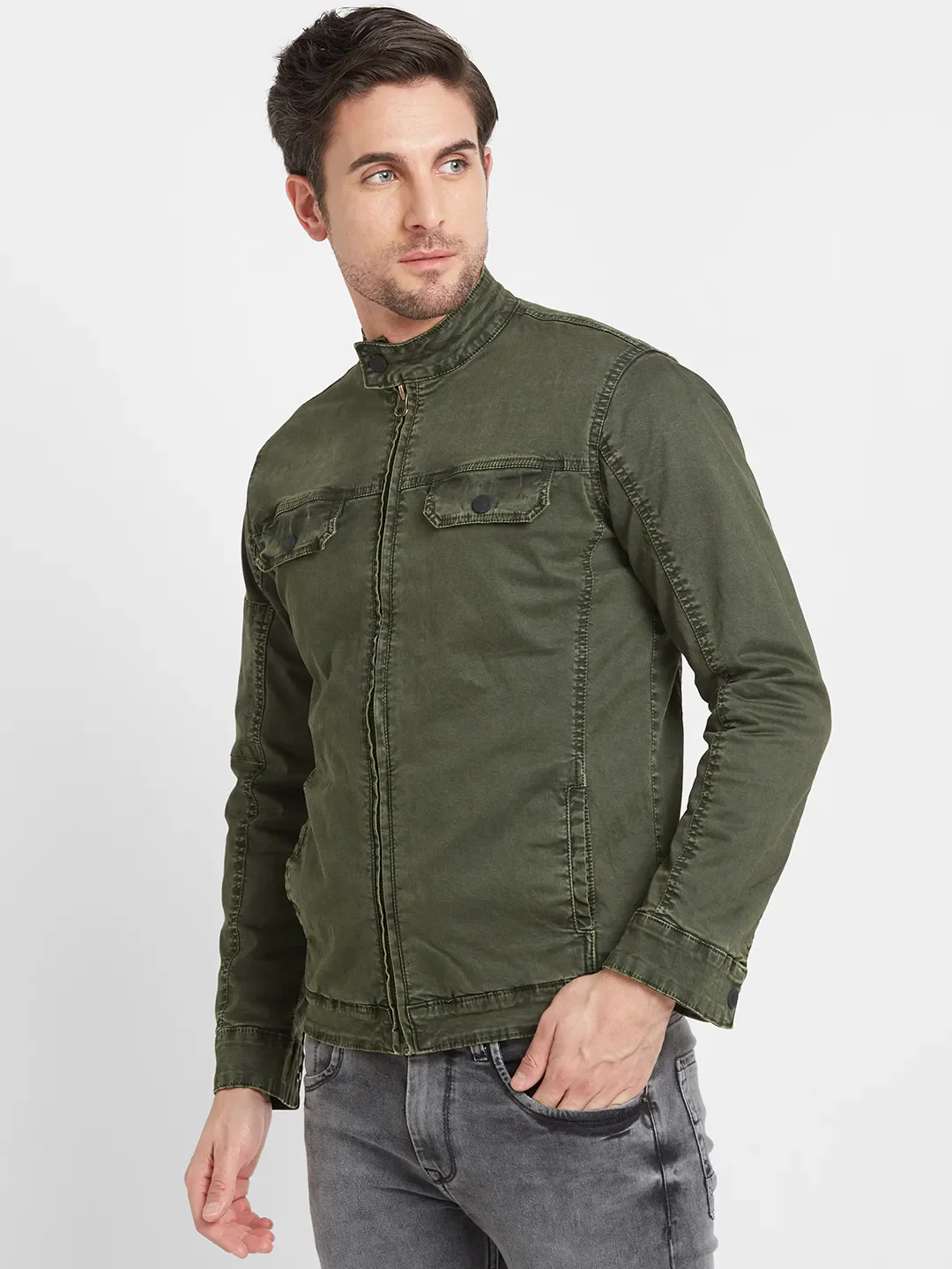 Olive Regular Fit Long Sleeves Men's Jacket by Being Human Clothing - Image 4