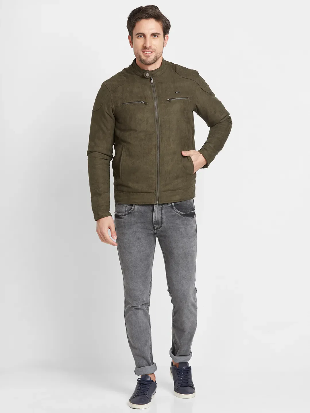 Olive Regular Fit Long Sleeves Men's Jacket by Being Human Clothing - Image 2