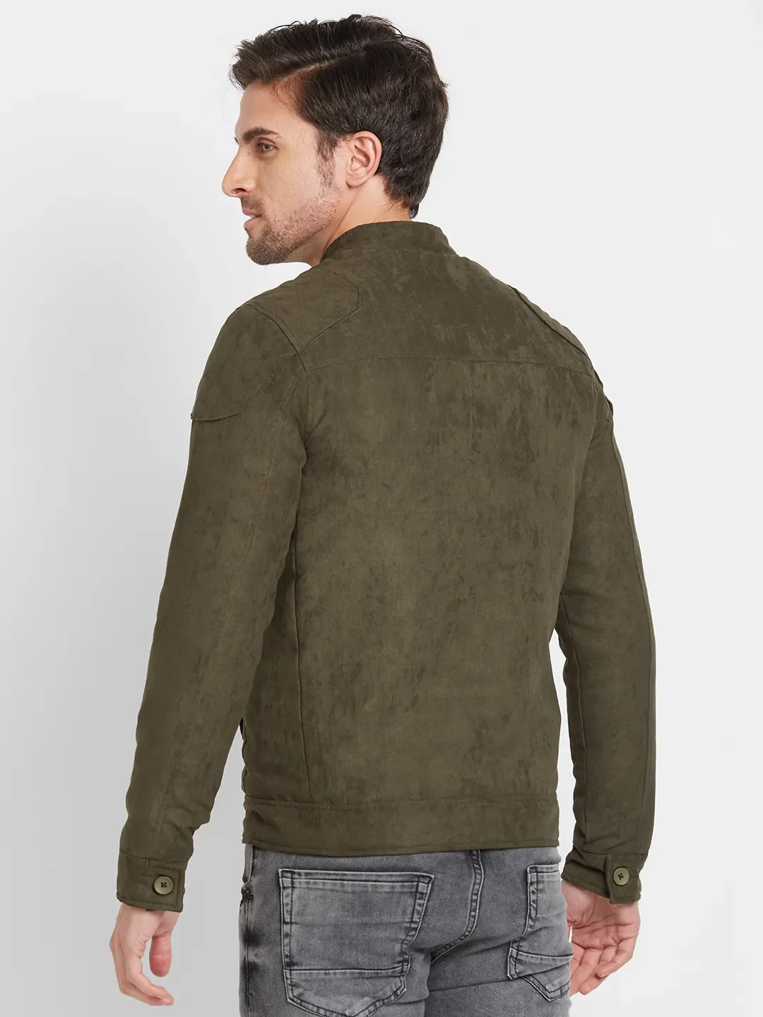 Olive Regular Fit Long Sleeves Men's Jacket by Being Human Clothing - Image 3