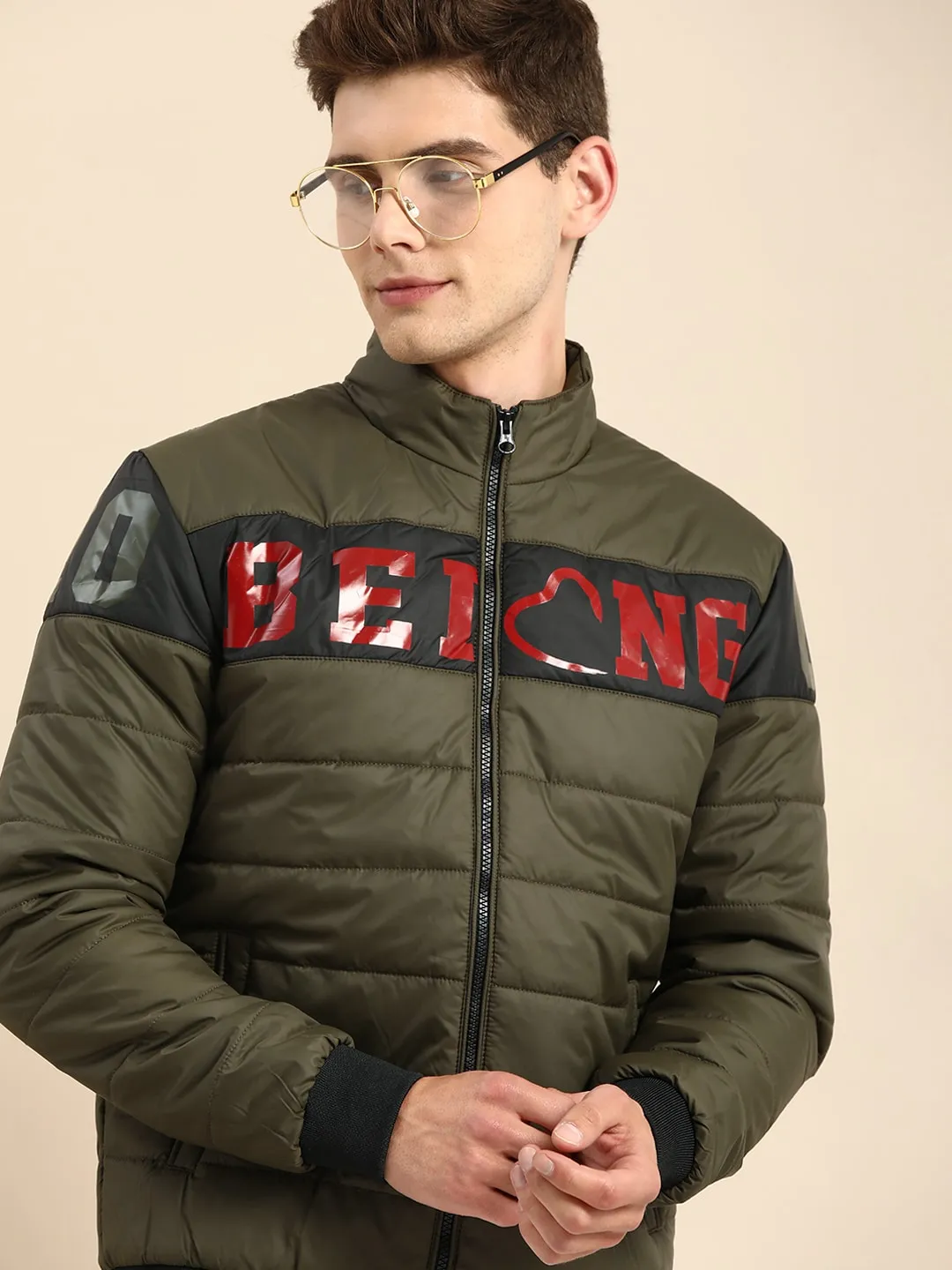Olive Regular Fit Long Sleeves Cotton Men's Jacket by Being Human Clothing