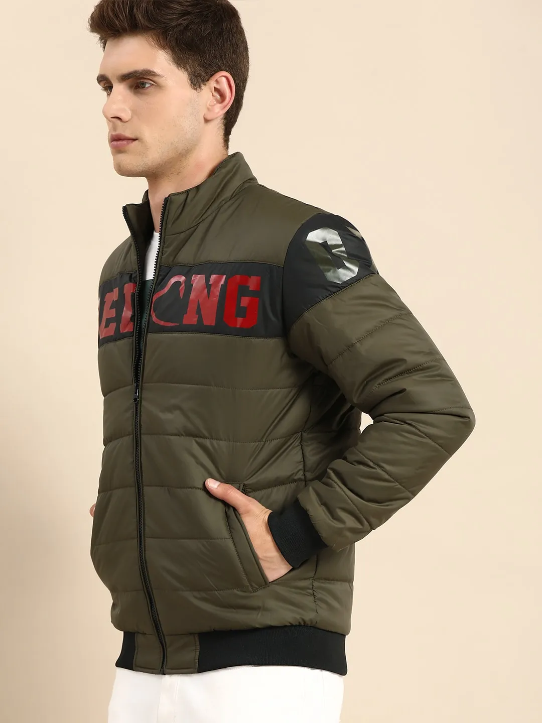 Olive Regular Fit Long Sleeves Cotton Men's Jacket by Being Human Clothing - Image 2