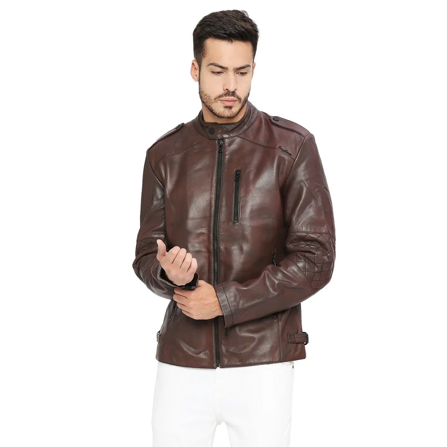 Red Regular Fit Long Sleeves Leather Men's Jacket by Being Human Clothing