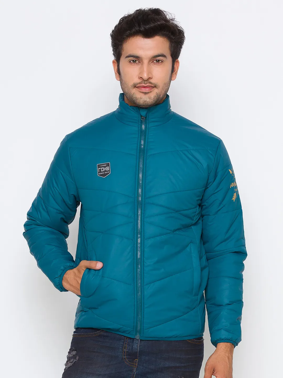 Blue Regular Fit Long Sleeves Cotton Men's Jacket by Being Human Clothing