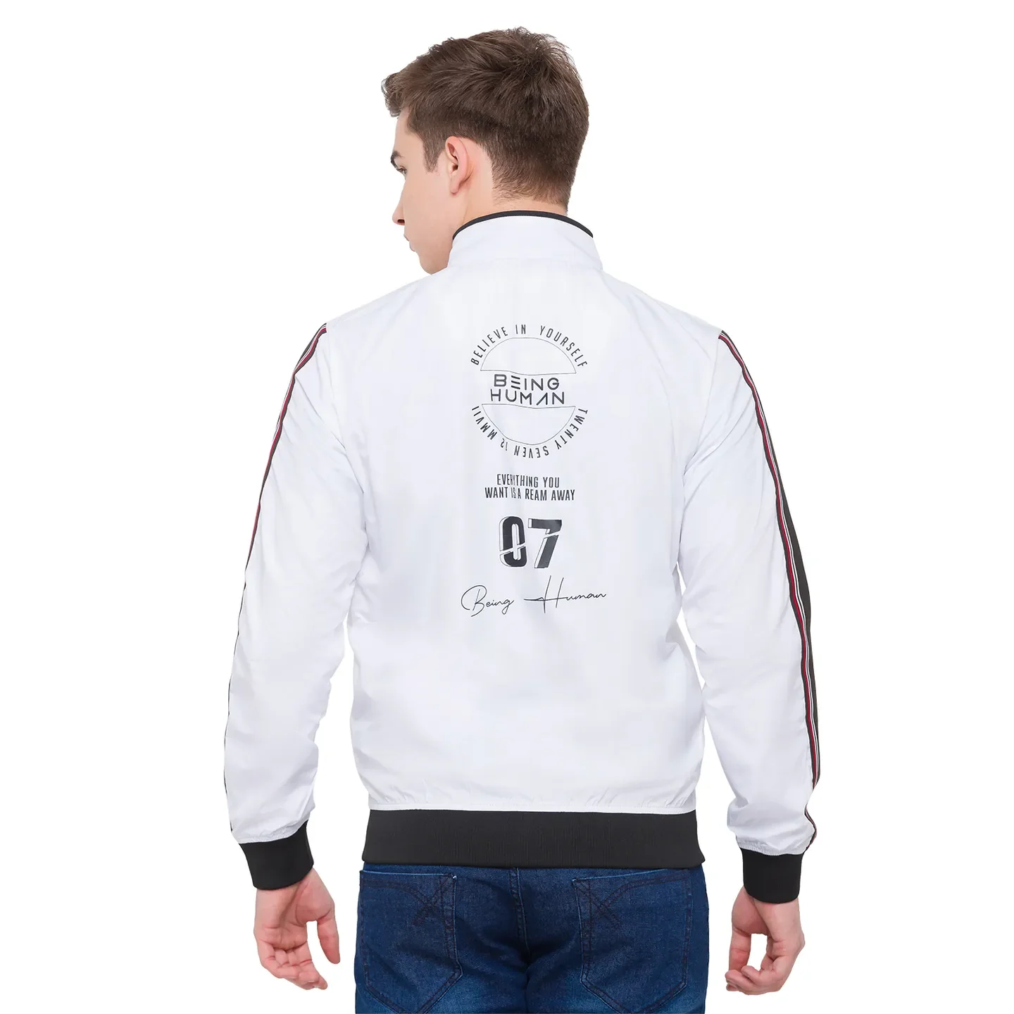 White Regular Fit Long Sleeves Polyester Men's Jacket by Being Human Clothing - Image 4